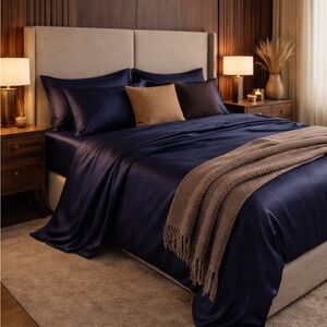 Luxurious Blue Satin Bedding Set Brand new in packaging.